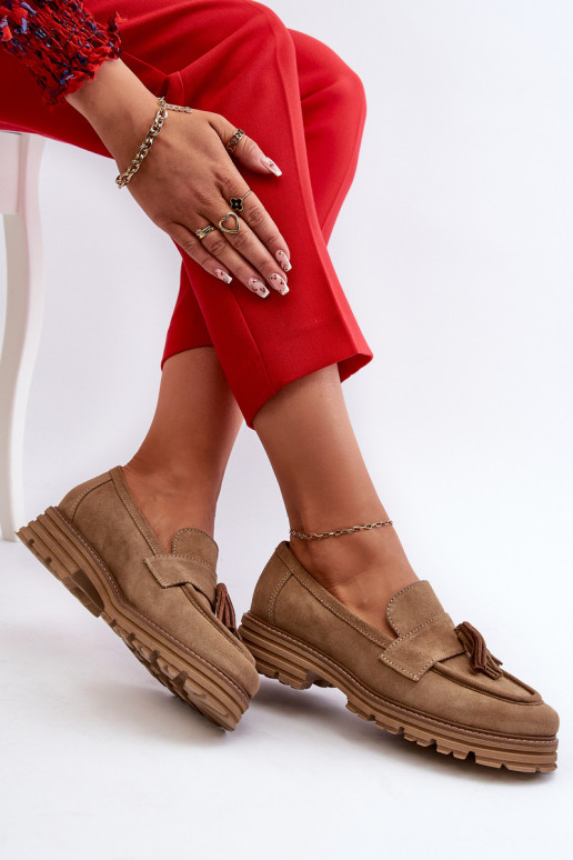 Zazoo 3469 Mocassins en daim Féminin avec des franges beige Zazoo 3469 Mocassins en daim Féminin avec des franges beige