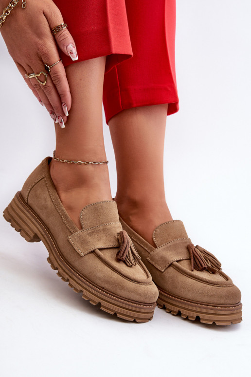 Zazoo 3469 Mocassins en daim Féminin avec des franges beige Zazoo 3469 Mocassins en daim Féminin avec des franges beige