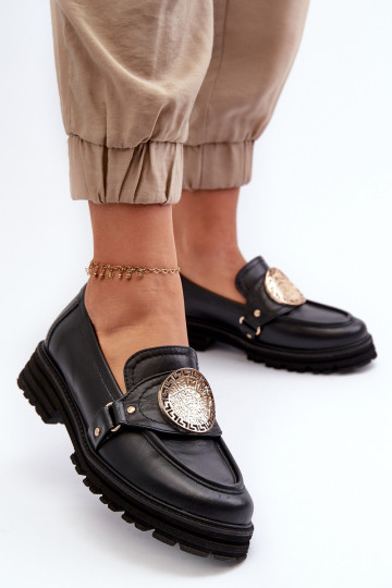 Mocassins en cuir naturel pour femmes Zazoo 3485 avec détails dorés
