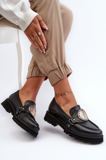 Mocassins en cuir naturel pour femmes Zazoo 3485 avec détails dorés 2