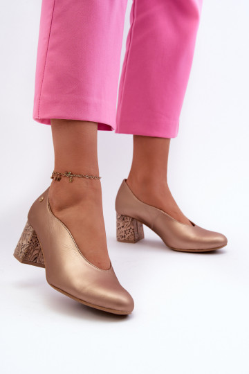 Style élégant Peau Chaussures avec des talons Il fautciejka 06422-25 couleur dorée