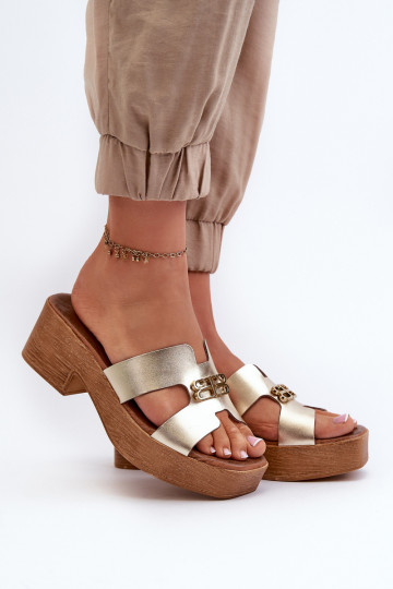 Zazoo 40412 Peau Style élégant Pantoufles pour femmes avec des ornements couleur dorée 2