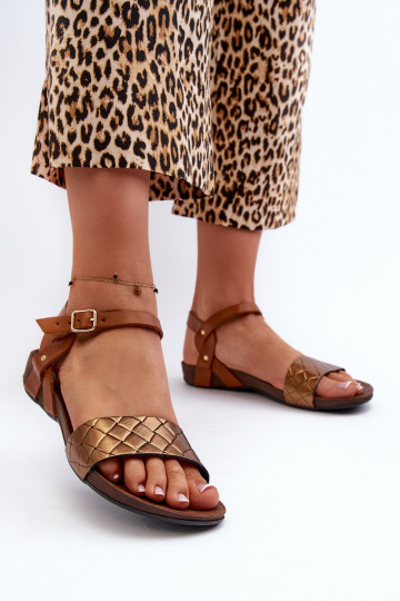 Sandales plates en cuir pour femmes Zazoo 40027 couleur cuivre