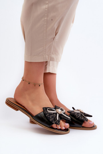 isocèle Pantoufles en cuir Féminin avec des rubans Laura Messi 2791 couleur noire 2