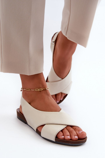 Sandales en cuir pour femmes Zazoo 40407 couleur ivoire
