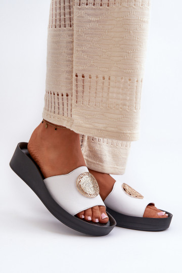 Zazoo 2920 Pantoufles en cuir Féminin Sur un coin Ze couleur doréem Detalem couleur blanche 2