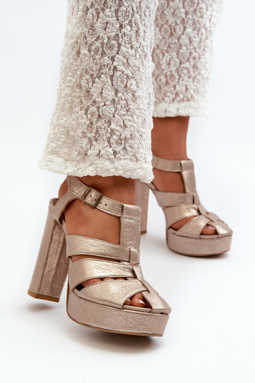 Sandales à talons hauts pour femme Peau Il fautciejka 06050-25 couleur dorée Sandales à talons hauts pour femme Peau Il fautciejka 06050-25 couleur dorée