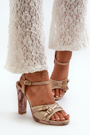 Peau Sandales à talons hauts pour femme Il fautciejka 06564-22 beige-couleur dorée