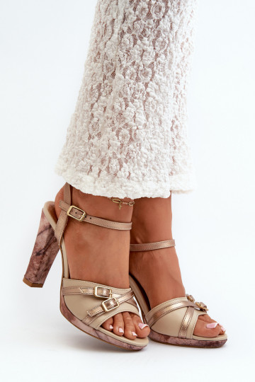 Sandales en cuir à talons pour femmes, Tai turiciejka 06564-22 couleur sable-or 2
