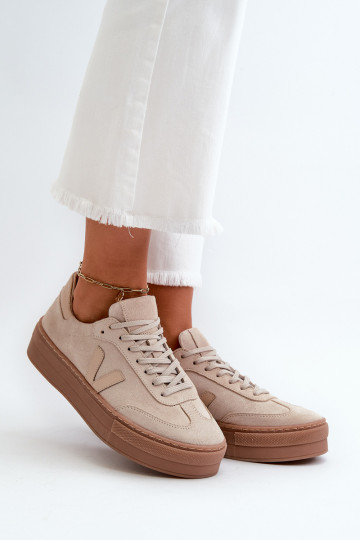 Zazoo N1100S2 Chaussures modèle baskets en daim Féminin avec une plateforme beige 2