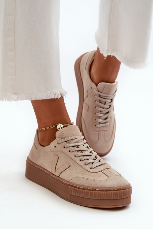 Zazoo N1100S2 Chaussures modèle baskets en daim Féminin avec une plateforme beige