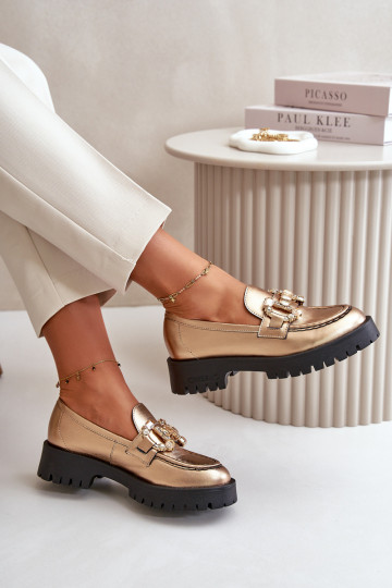 Féminin Peau Mocassins avec des ornements CheBello 4369 couleur dorée
