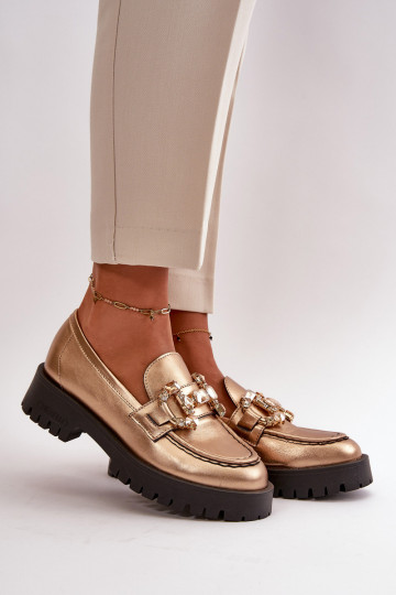 Féminin Peau Mocassins avec des ornements CheBello 4369 couleur dorée 2