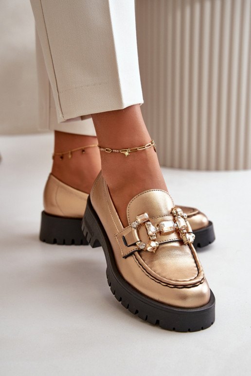 Féminin Peau Mocassins avec des ornements CheBello 4369 couleur dorée