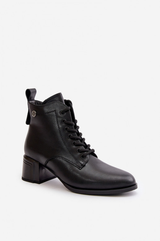 Bottes à lacets Féminin avec des talons Fabriqué en cuir naturel réchauffer couleur noire Vinceza 91110