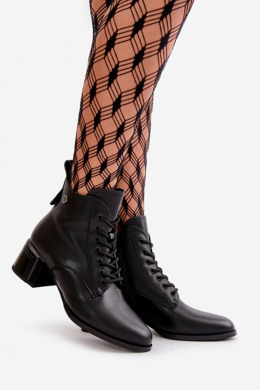 Bottes à lacets Féminin avec des talons Fabriqué en cuir naturel réchauffer couleur noire Vinceza 91110