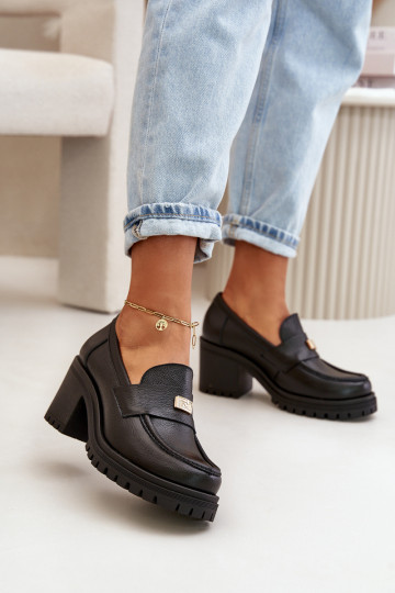 Chaussures élégantes pour femmes avec talons en cuir naturel de couleur noire Zazoo 20168