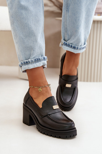 Chaussures élégantes pour femmes avec talons en cuir naturel de couleur noire Zazoo 20168 2