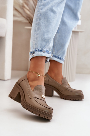 Chaussures élégantes pour femmes avec talons en cuir naturel de couleur sable Zazoo 20168