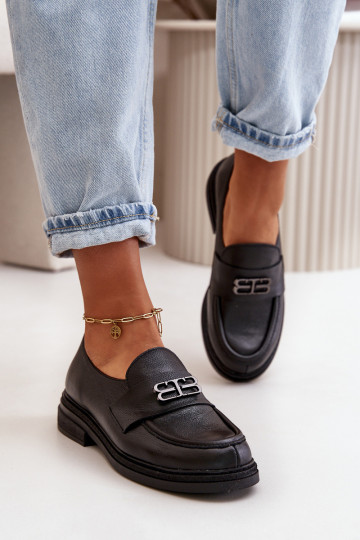 Chaussures en cuir élégantes pour femmes avec larges talons de couleur noire Zazoo 20174 2