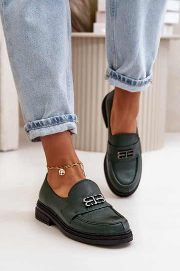 Chaussures en cuir élégantes pour femmes avec larges talons de couleur chaki Zazoo 20174 2