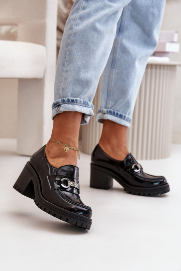 Zazoo 20175 avec effet vernis chaussures Féminin avec des talons Cuir naturel couleur noire