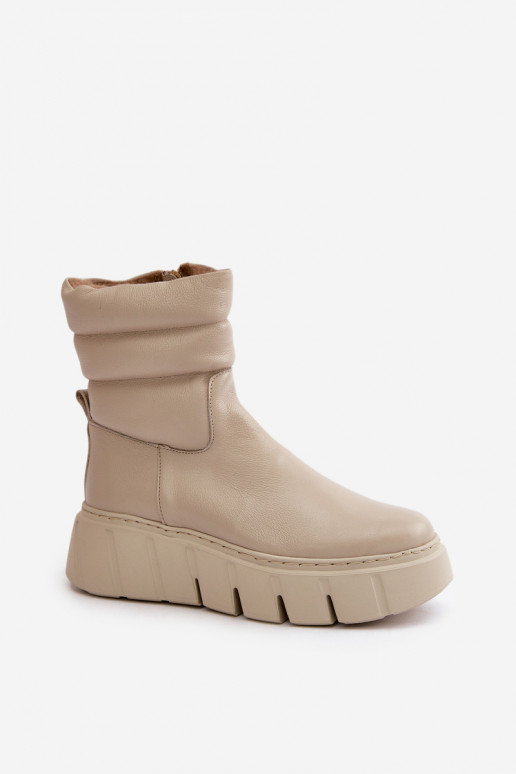 Zazoo 60512 Bottines femme en cuir naturel Au Château réchauffer avec du feutre couleur ivoire