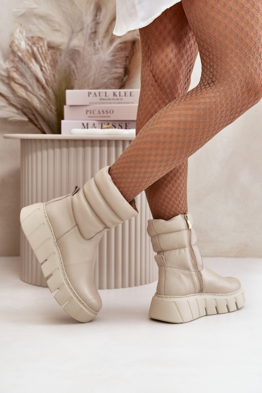 Zazoo 60512 Bottines femme en cuir naturel Au Château réchauffer avec du feutre couleur ivoire