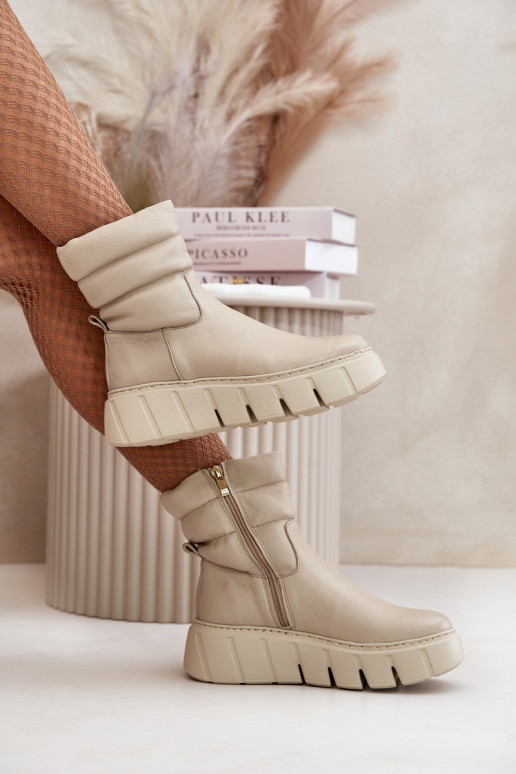 Zazoo 60512 Bottines femme en cuir naturel Au Château réchauffer avec du feutre couleur ivoire