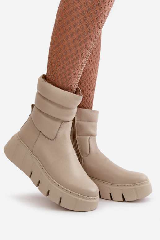 Zazoo 60512 Bottines femme en cuir naturel Au Château réchauffer avec du feutre couleur ivoire