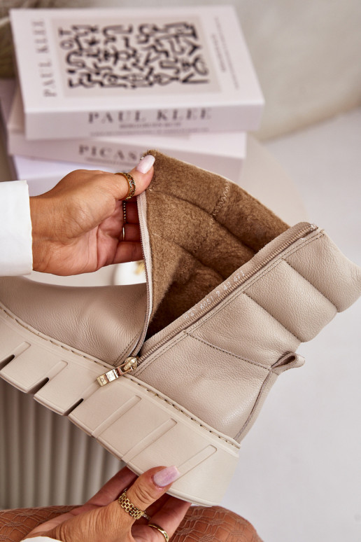 Zazoo 60512 Bottines femme en cuir naturel Au Château réchauffer avec du feutre couleur ivoire