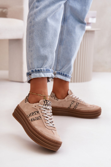 Zazoo N1068S4 Chaussures modèle baskets en daim avec une plateforme avec des motifs en fourrure de léopard couleur rose