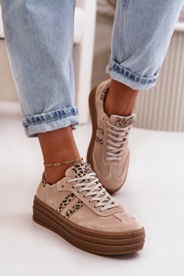 Zazoo N1068S4 Chaussures modèle baskets en daim avec une plateforme avec des motifs en fourrure de léopard couleur rose 2