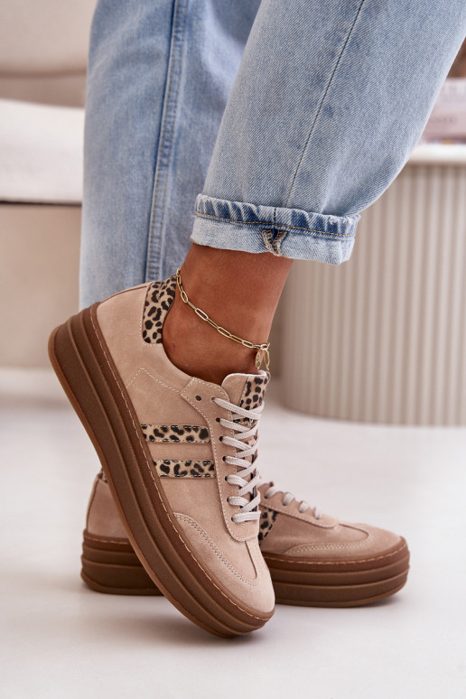 Zazoo N1068S4 Chaussures modèle baskets en daim avec une plateforme avec des motifs en fourrure de léopard couleur rose Zazoo N1068S4 Chaussures modèle baskets en daim avec une plateforme avec des motifs en fourrure de léopard couleur rose