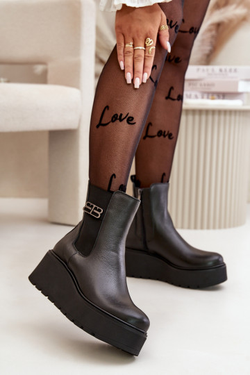 Zazoo 60498 Bottes pour femmes Bottines Chelsea avec une plateforme I Koturnie couleur noire