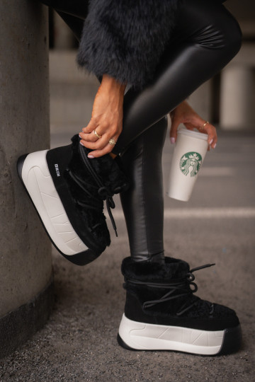 Peau Bottes de neige Féminin Sur une semelle épaisse avec un manteau de fourrure Big Star OO274A206 couleur noire