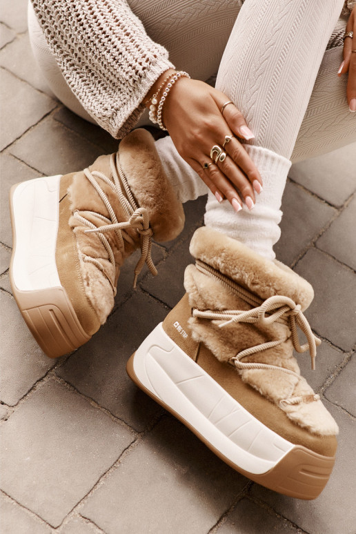 Peau Bottes de neige Féminin Sur une semelle épaisse avec un manteau de fourrure Big Star OO274A207 marron