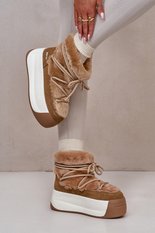 Peau Bottes de neige Féminin Sur une semelle épaisse avec un manteau de fourrure Big Star OO274A207 marron