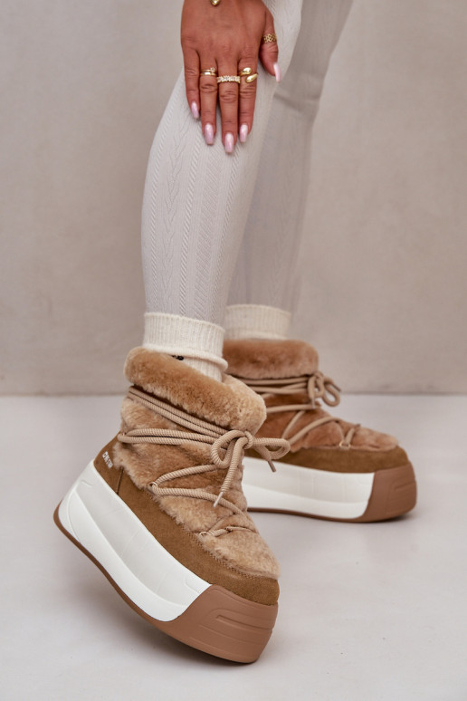 Peau Bottes de neige Féminin Sur une semelle épaisse avec un manteau de fourrure Big Star OO274A207 marron