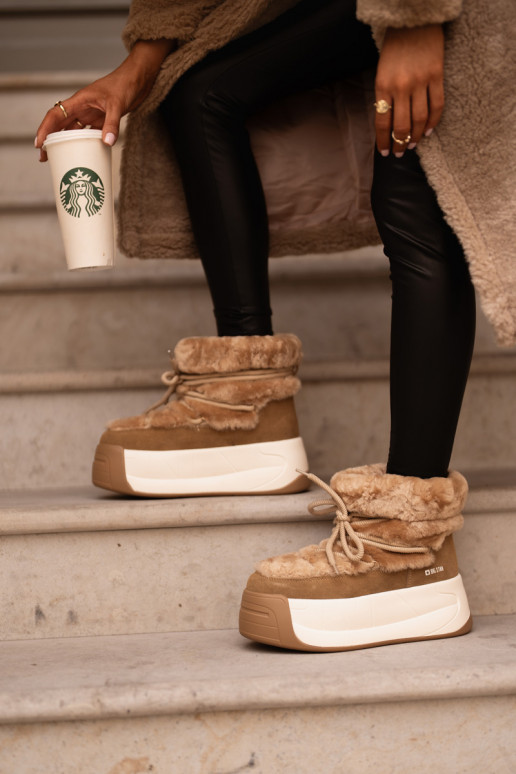 Peau Bottes de neige Féminin Sur une semelle épaisse avec un manteau de fourrure Big Star OO274A207 marron