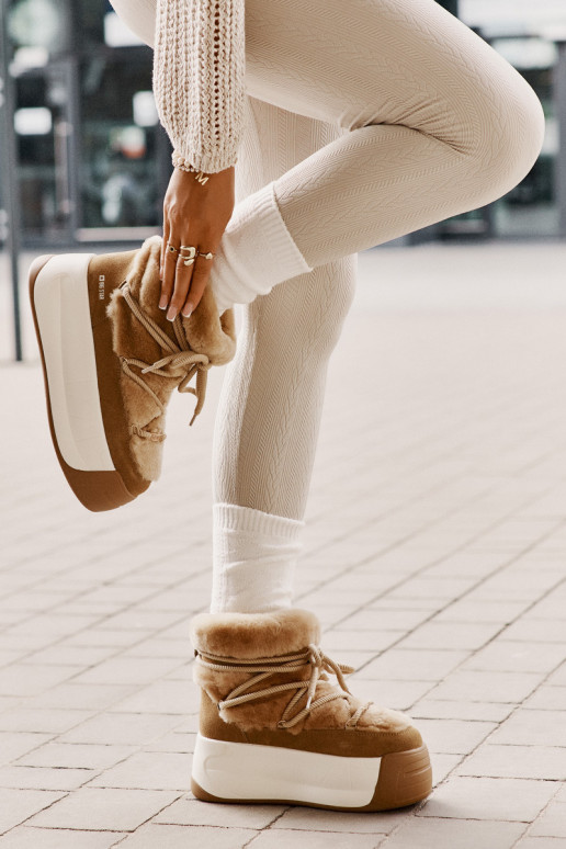 Peau Bottes de neige Féminin Sur une semelle épaisse avec un manteau de fourrure Big Star OO274A207 marron