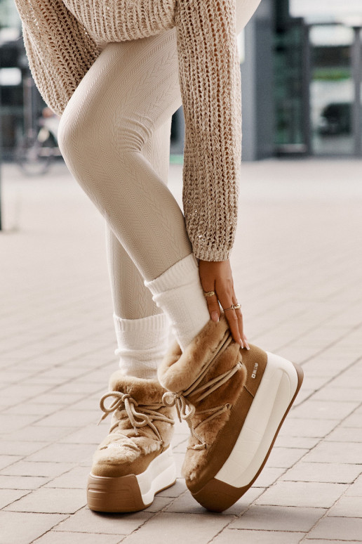 Peau Bottes de neige Féminin Sur une semelle épaisse avec un manteau de fourrure Big Star OO274A207 marron