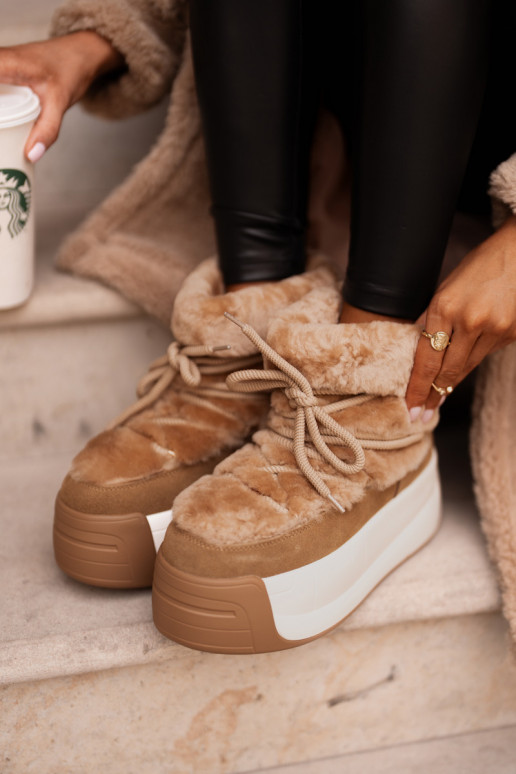 Peau Bottes de neige Féminin Sur une semelle épaisse avec un manteau de fourrure Big Star OO274A207 marron