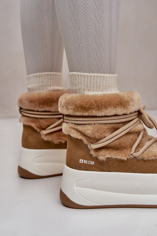 Peau Bottes de neige Féminin Sur une semelle épaisse avec un manteau de fourrure Big Star OO274A207 marron