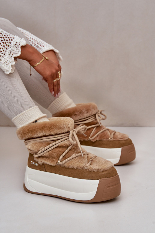 Peau Bottes de neige Féminin Sur une semelle épaisse avec un manteau de fourrure Big Star OO274A207 marron