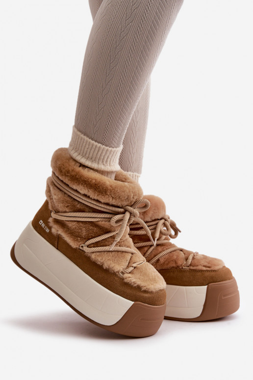 Peau Bottes de neige Féminin Sur une semelle épaisse avec un manteau de fourrure Big Star OO274A207 marron