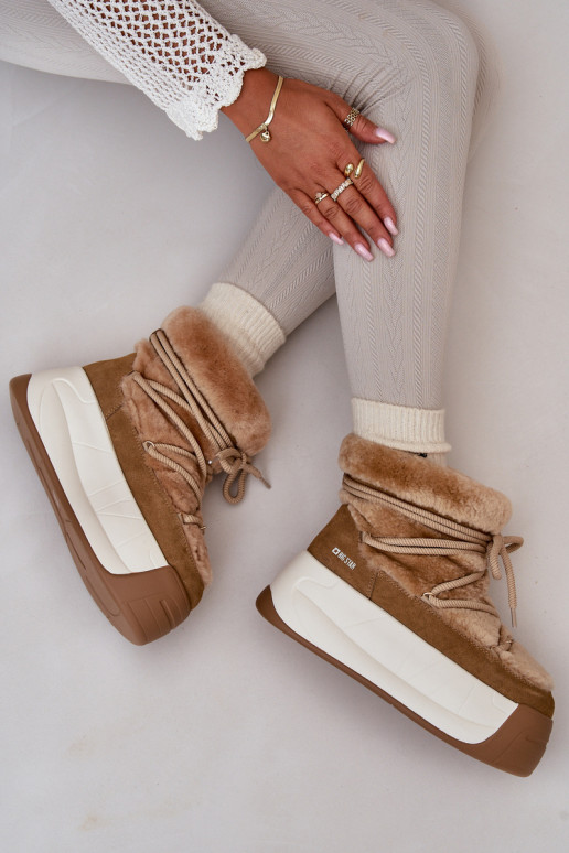 Peau Bottes de neige Féminin Sur une semelle épaisse avec un manteau de fourrure Big Star OO274A207 marron