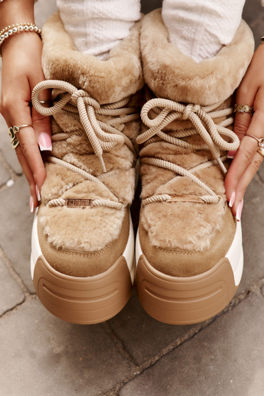 Peau Bottes de neige Féminin Sur une semelle épaisse avec un manteau de fourrure Big Star OO274A207 marron