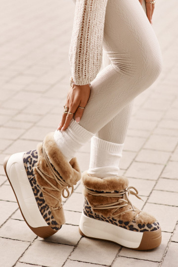 Bottes de neige en cuir pour femmes sur semelle épaisse avec fourrure et motif léopard Big Star OO274A208 marron 2