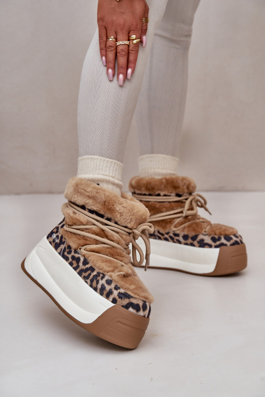 Peau Bottes de neige Féminin Sur une semelle épaisse avec un manteau de fourrure avec des motifs en fourrure de léopard Big Star Peau Bottes de neige Féminin Sur une semelle épaisse avec un manteau de fourrure avec des motifs en fourrure de léopard Big Star